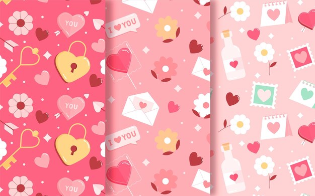 Colección de patrones de san valentín en diseño plano