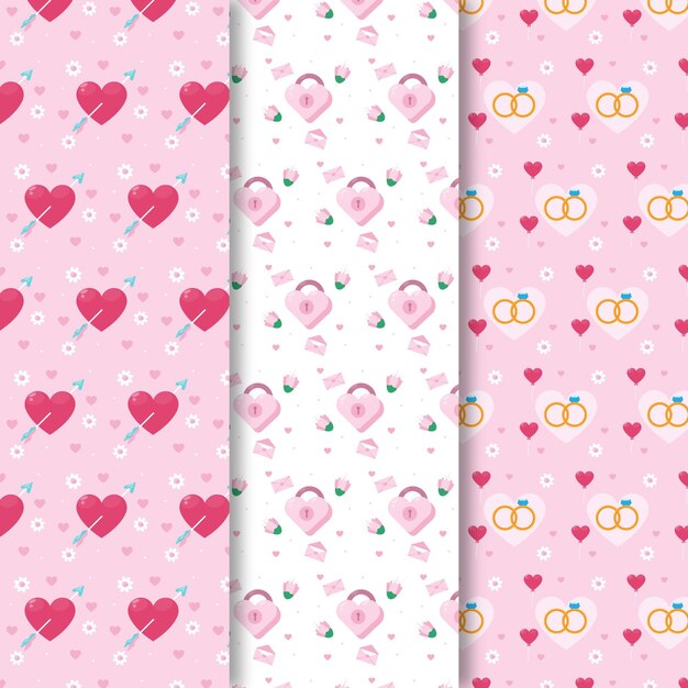 Colección de patrones de san valentín en diseño plano