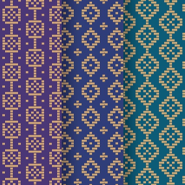 Colección de patrones de songket azul degradado