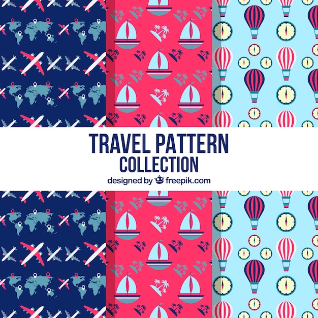 Colección de patrones con transportes en diseño plano 