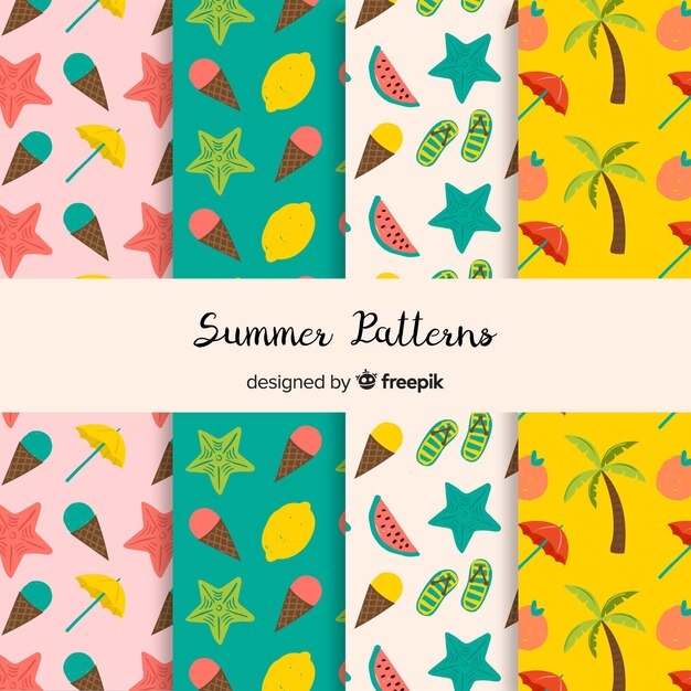Colección de patrones de verano dibujados a mano