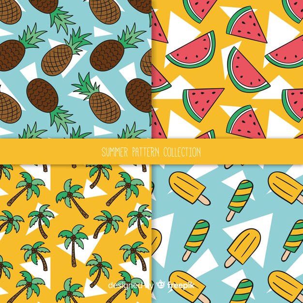 Colección de patrones de verano dibujados a mano