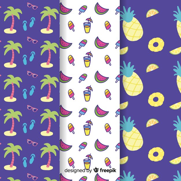 Colección de patrones de verano dibujados a mano