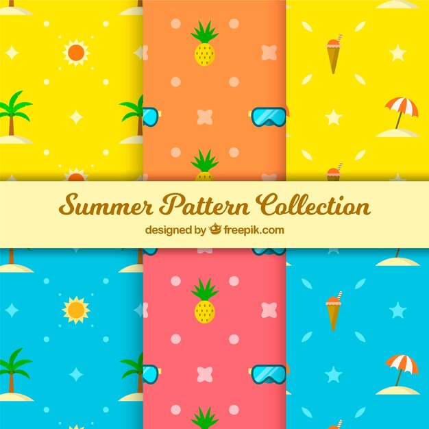 Colección de patrones de verano con elementos de playa