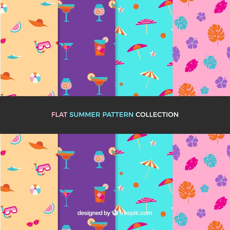 Vector gratuito colección de patrones de verano con elementos de playa
