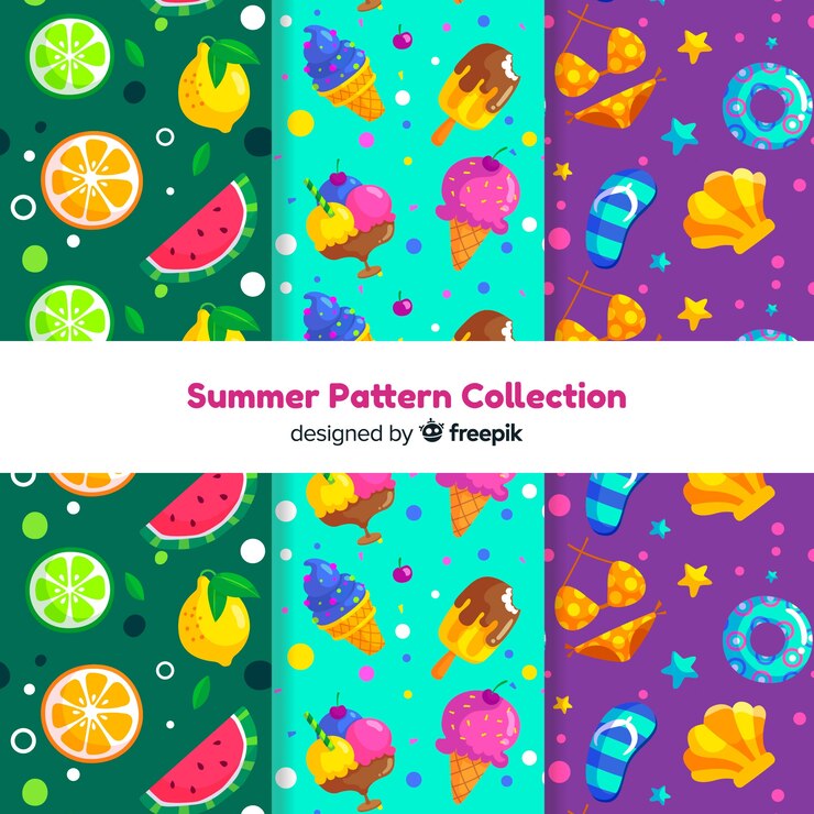 Vector gratuito colección de patrones de verano en estilo flat