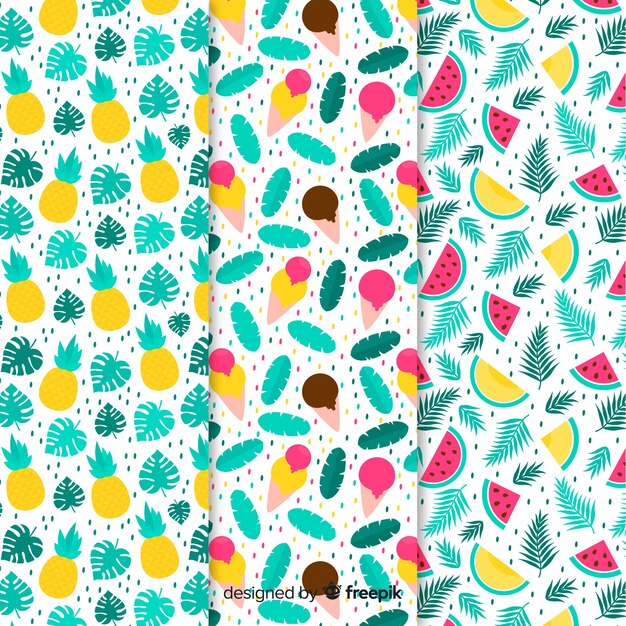 Colección de patrones de verano en estilo flat