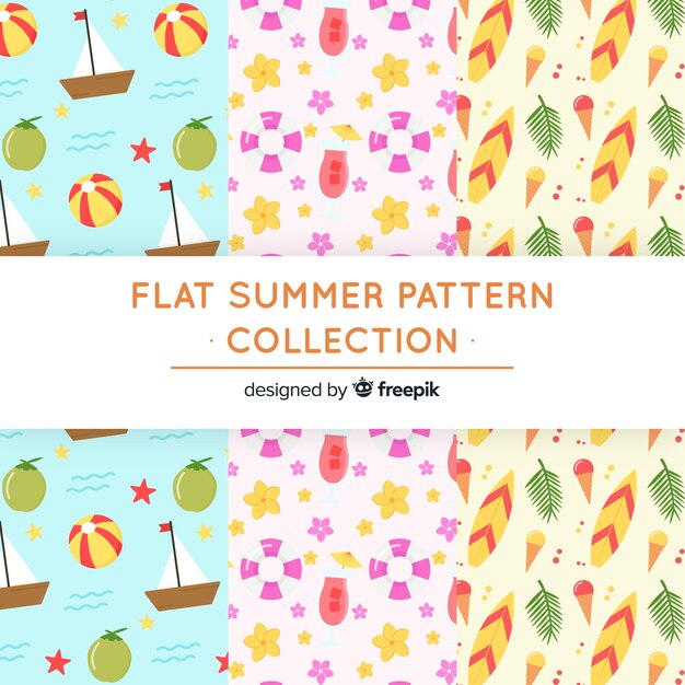 Colección de patrones de verano en estilo flat