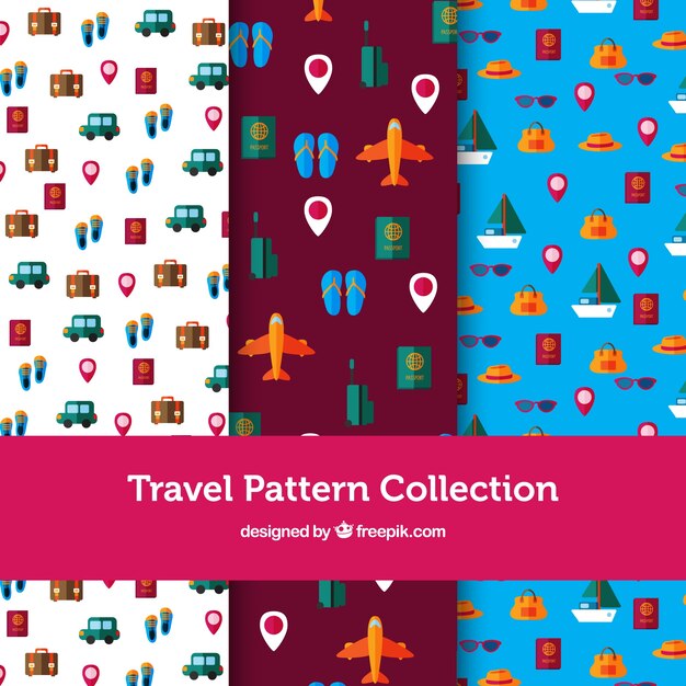 Colección de patrones de viaje en diseño plano
