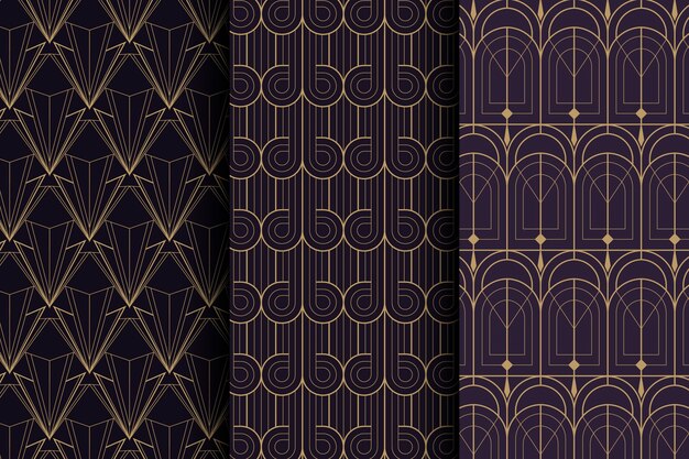Colección de patrones vintage art deco de diseño plano