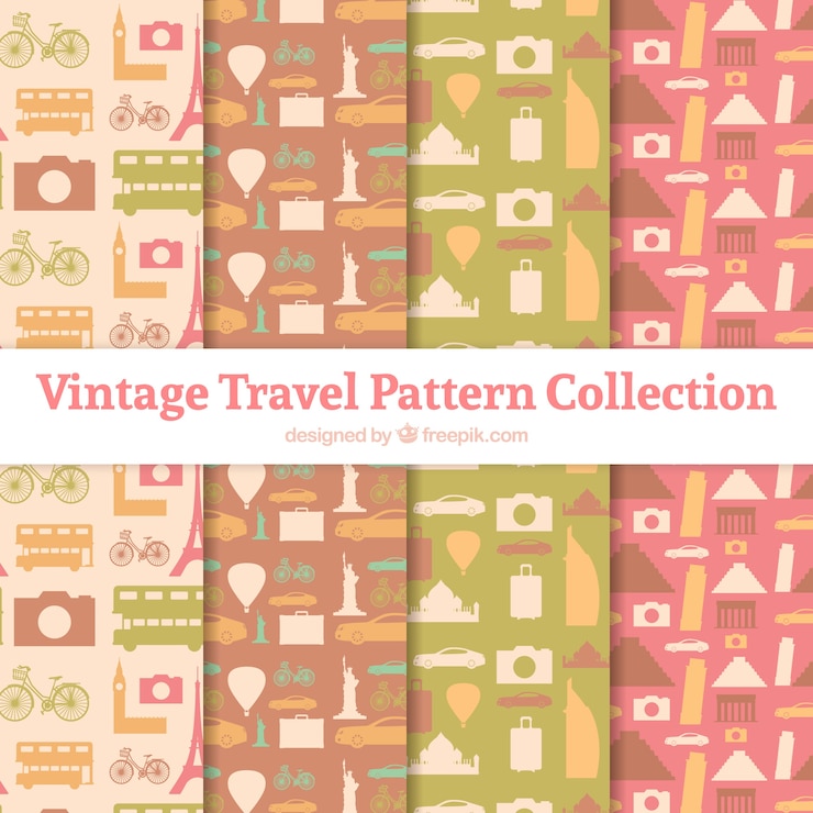 Vector gratuito colección de patrones vintage de viaje