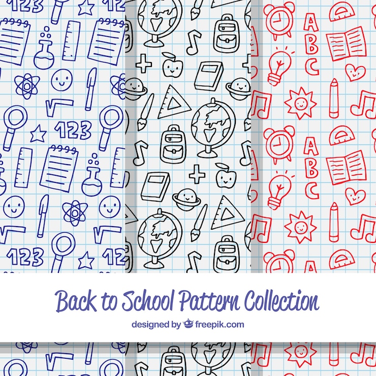 Vector gratuito colección de patrones de vuelta al cole dibujados a mano