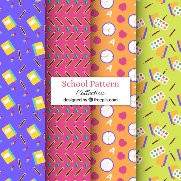 Colección de patrones de vuelta al colegio con diseño plano