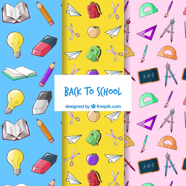 Colección de patrones de vuelta al colegio con elementos