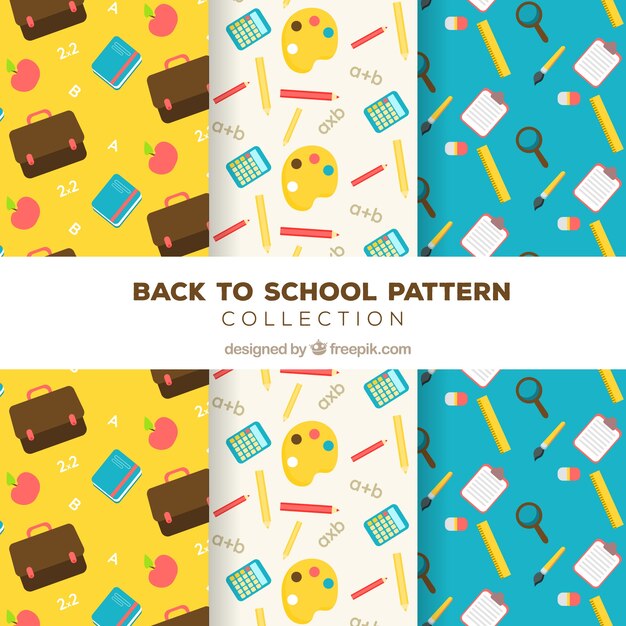 Colección de patrones de vuelta al colegio con elementos