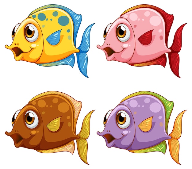 Colección de peces de mar de dibujos animados de colores