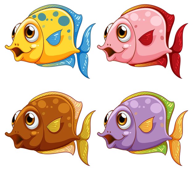 Colección de peces de mar de dibujos animados de colores