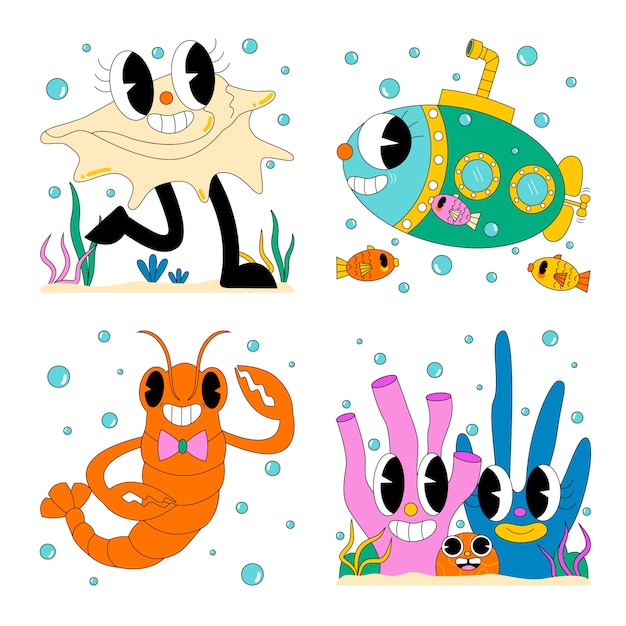 Vector gratuito colección de pegatinas de ácido oceánico