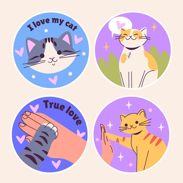Colección de pegatinas para amantes de los gatos ingenuos