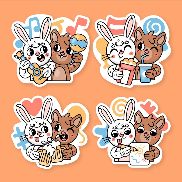 Colección de pegatinas de amigos con ronnie el conejito