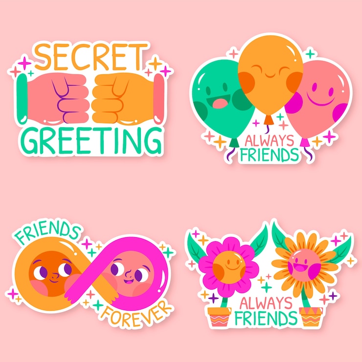 Vector gratuito colección de pegatinas de amigos