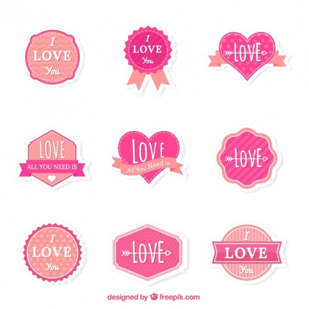 Colección de pegatinas de amor en tonos rosas