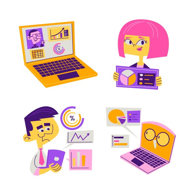 Colección de pegatinas de analista de datos de dibujos animados retro