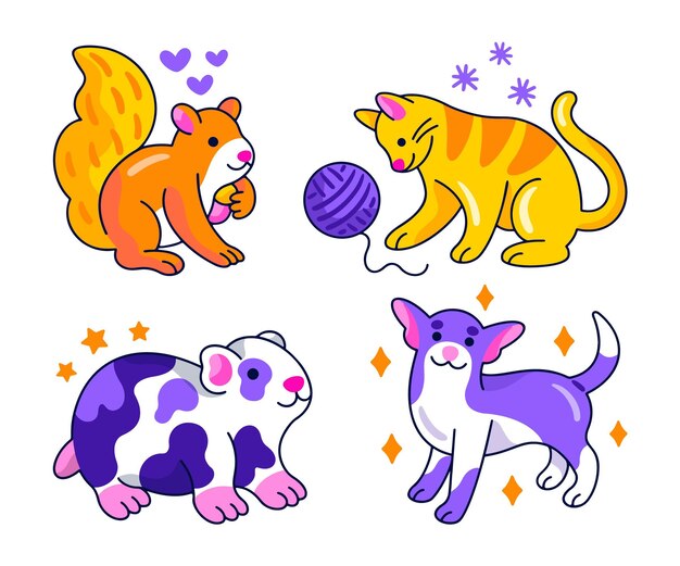 Colección de pegatinas de animales creativos.