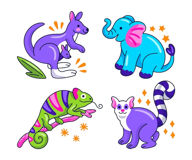 Colección de pegatinas de animales creativos.