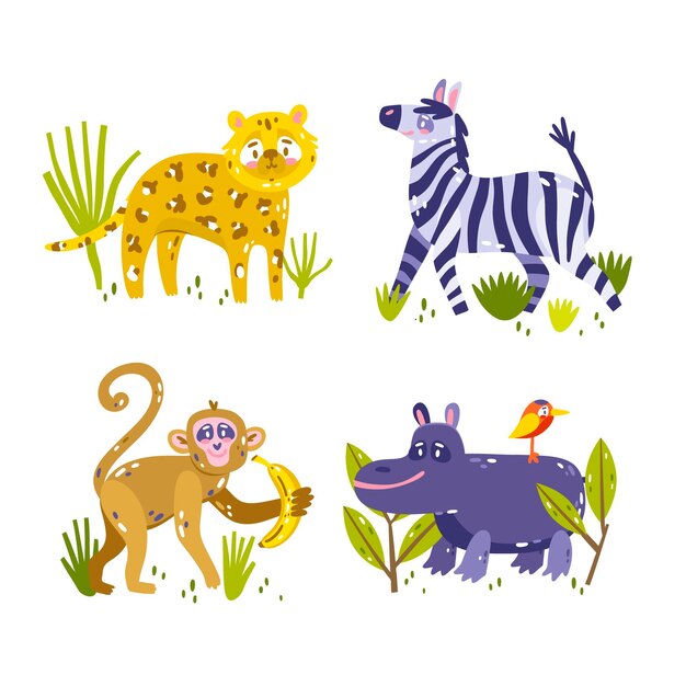 Colección de pegatinas de animales dibujados a mano
