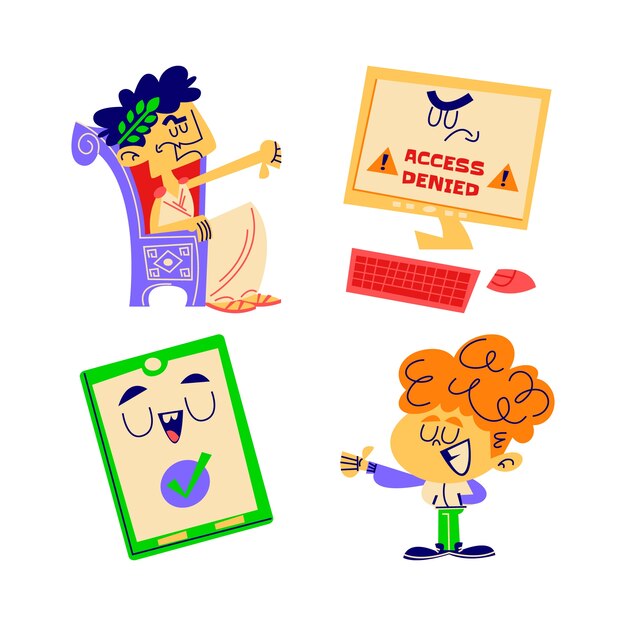 Colección de pegatinas aprobadas y rechazadas de dibujos animados retro