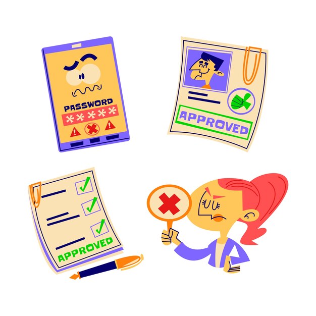 Colección de pegatinas aprobadas y rechazadas de dibujos animados retro