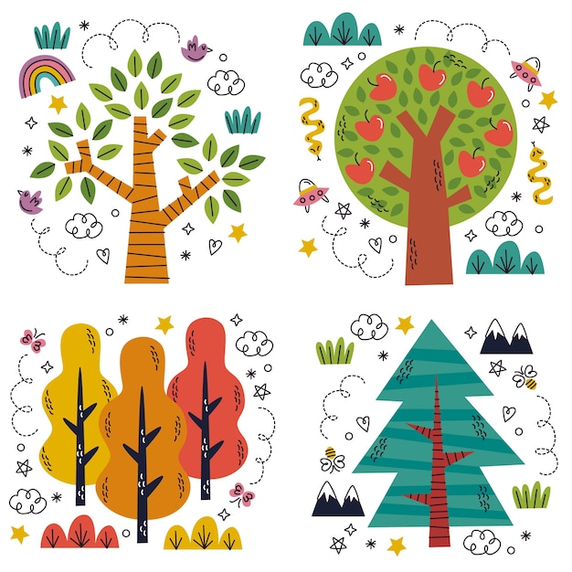 Colección de pegatinas de árboles y naturaleza.
