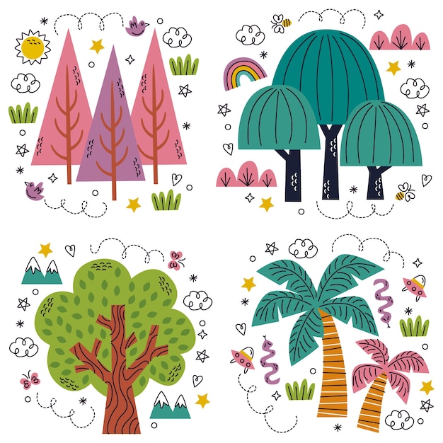 Colección de pegatinas de árboles y naturaleza.