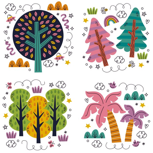 Colección de pegatinas de árboles y naturaleza.