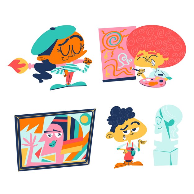 Colección de pegatinas de arte de dibujos animados retro
