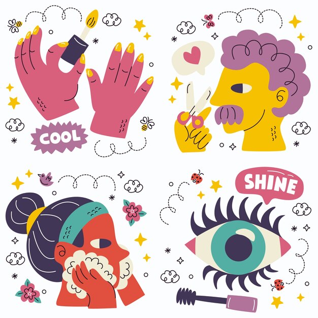 Colección de pegatinas de aseo Doodle