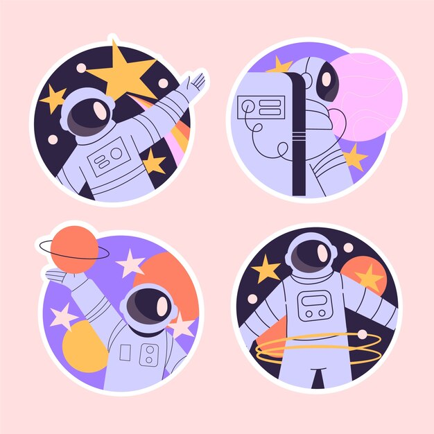 Colección de pegatinas de astronautas ingenuos