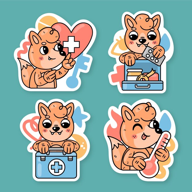 Colección de pegatinas de atención médica con fred the fox
