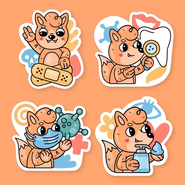 Colección de pegatinas de atención médica con fred the fox