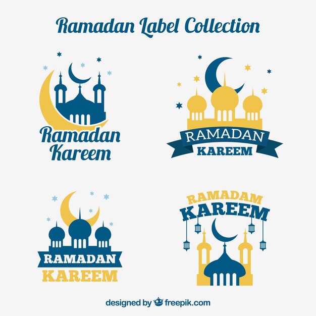 Colección de pegatinas azules y doradas de ramadan