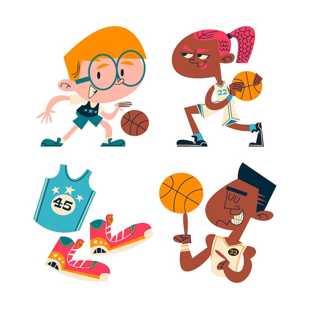Colección de pegatinas de baloncesto de dibujos animados retro