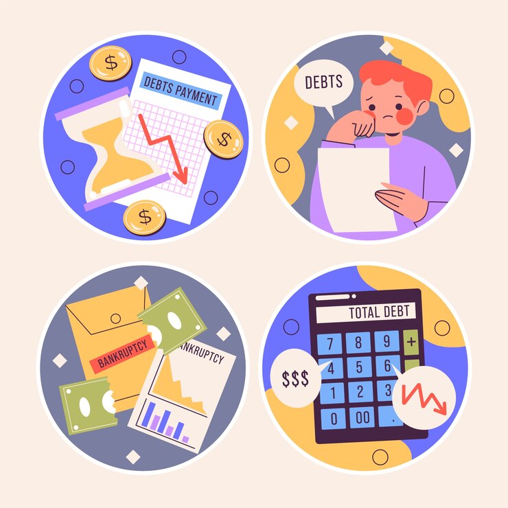 Vector gratuito una colección de pegatinas de bancarrota ingenuas.