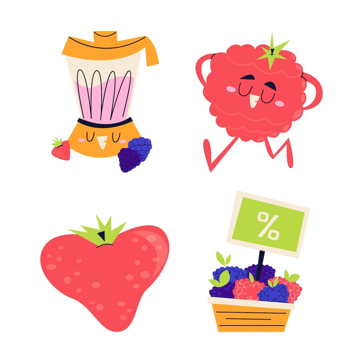 Vector gratuito colección de pegatinas de bayas de dibujos animados retro