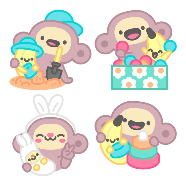 Colección de pegatinas de bebé con mono y plátano