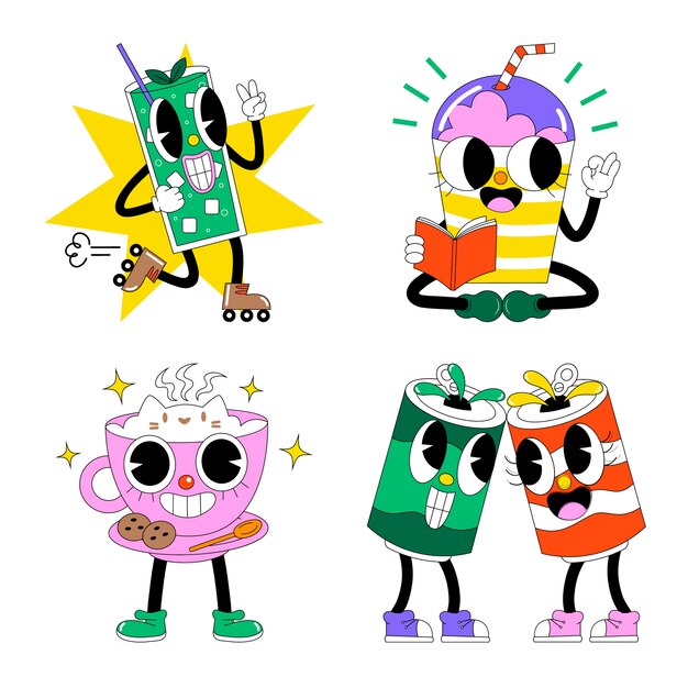 Colección de pegatinas de bebidas ácidas