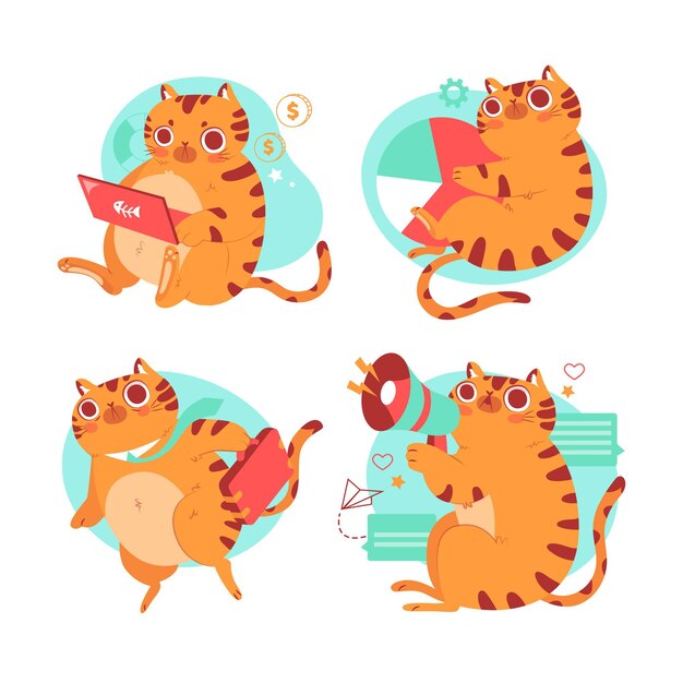Colección de pegatinas de bernie the cat dibujadas a mano