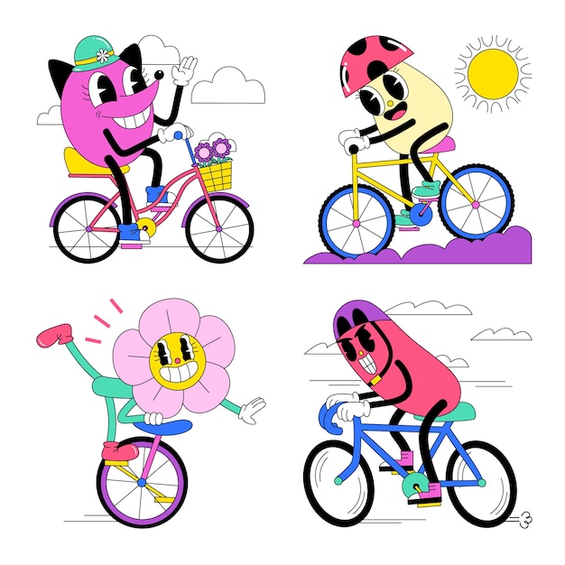 Vector gratuito colección de pegatinas de bicicletas ácidas