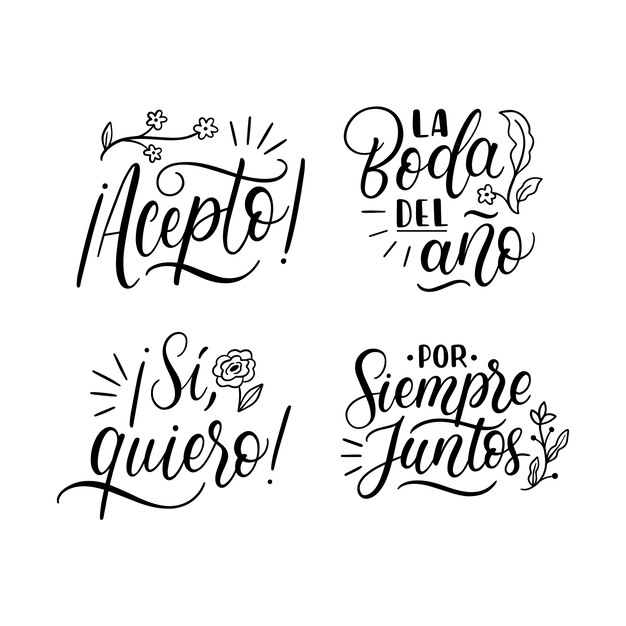 Colección de pegatinas de boda española de lettering