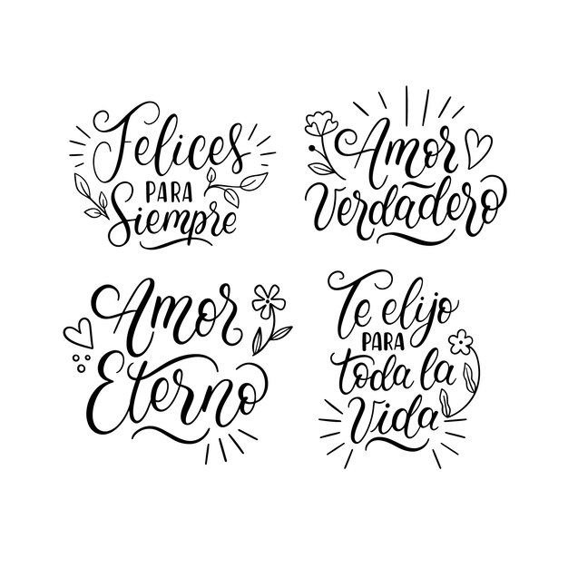 Colección de pegatinas de boda española de lettering